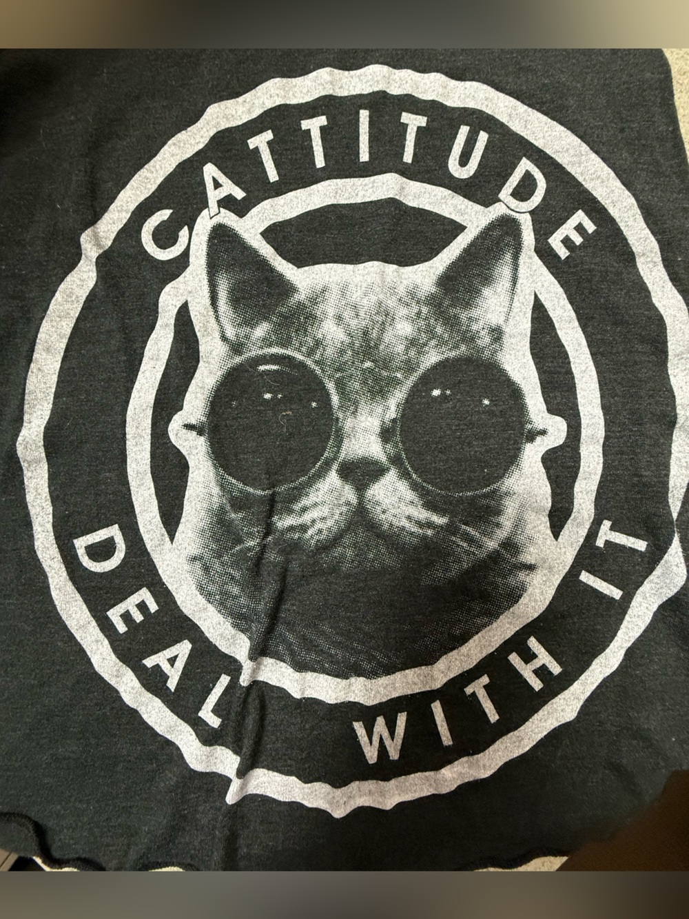 Vintage Black Graphic 'Cattitude' Tank Top- SZ Small - Picture 2 of 3